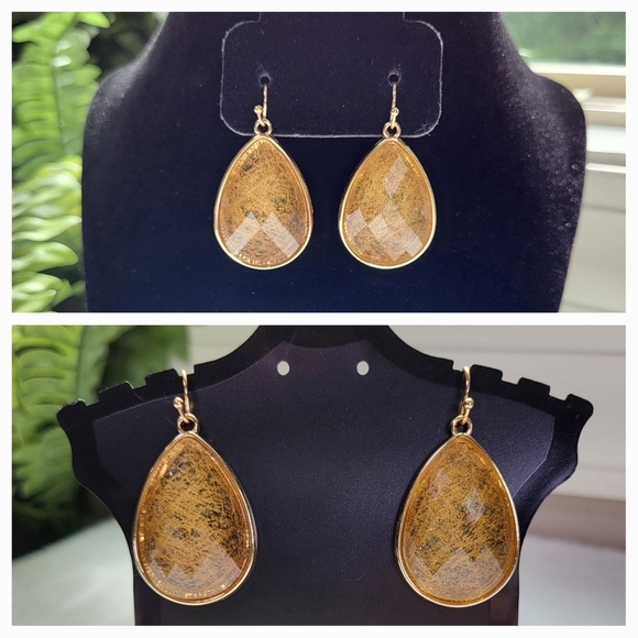 Golden Cotton Translucent Teardrop Statement Dangle Earrings / Pierced - Picture 4 of 6